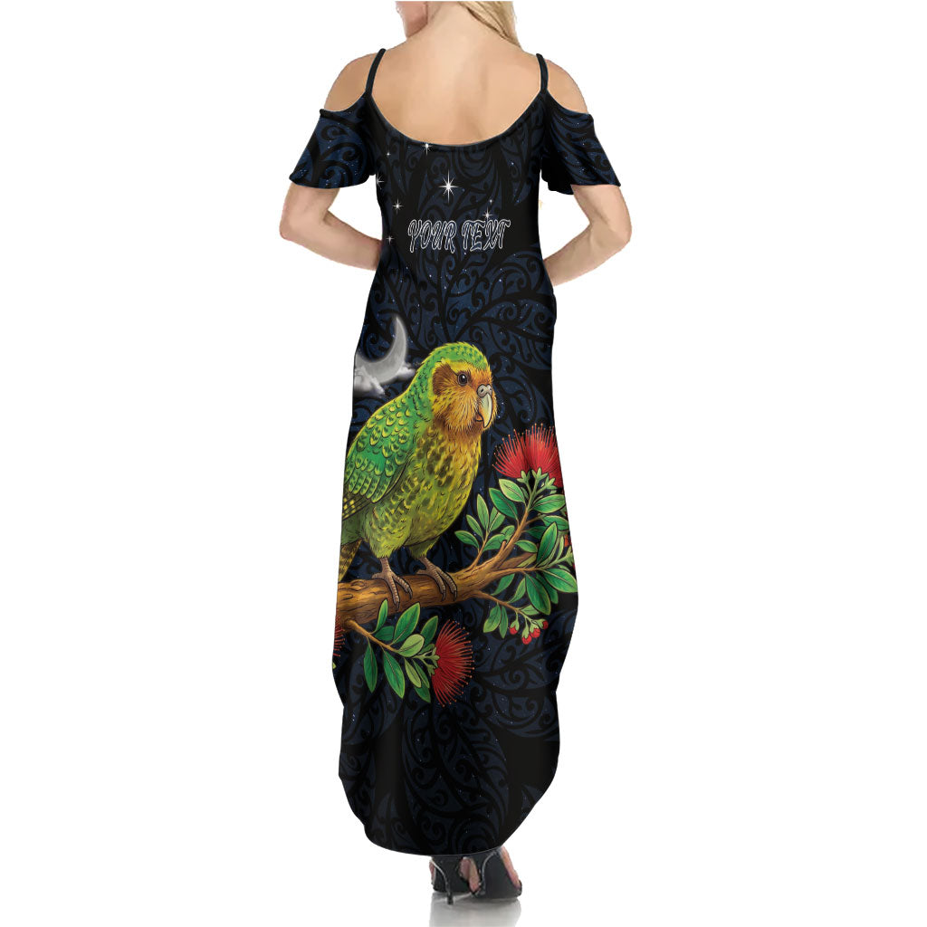 New Zealand Kakapo Matariki Personalised Family Matching Summer Maxi Dress and Hawaiian Shirt Pohutukawa Flower Galaxy Maori Pattern LT22 - Polynesian Pride