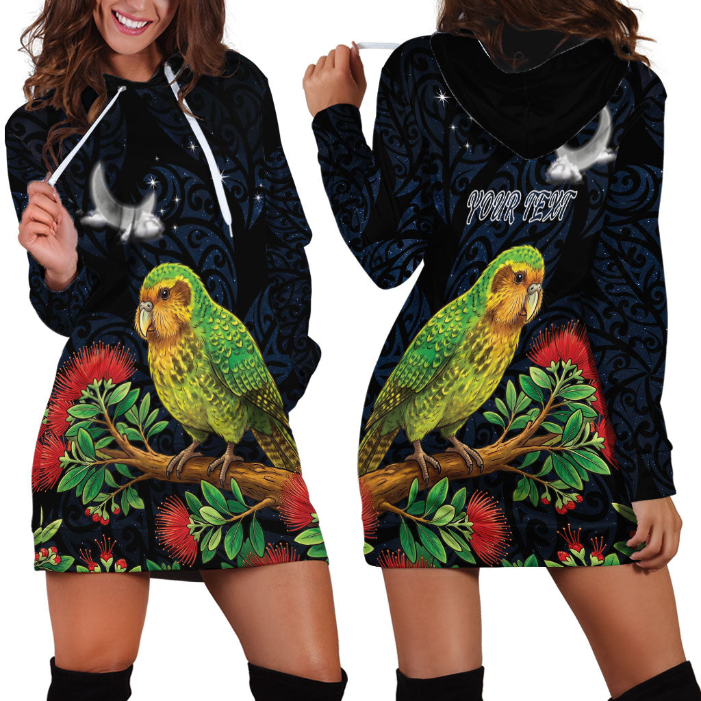 New Zealand Kakapo Matariki Personalised Hoodie Dress Pohutukawa Flower Galaxy Maori Pattern LT22 - Polynesian Pride