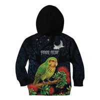 New Zealand Kakapo Matariki Personalised Kid Hoodie Pohutukawa Flower Galaxy Maori Pattern LT22 - Polynesian Pride