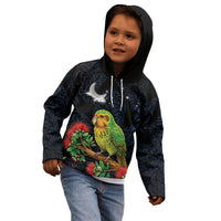 New Zealand Kakapo Matariki Personalised Kid Hoodie Pohutukawa Flower Galaxy Maori Pattern LT22 - Polynesian Pride