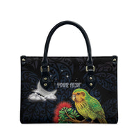 New Zealand Kakapo Matariki Personalised Leather Bag Pohutukawa Flower Galaxy Maori Pattern