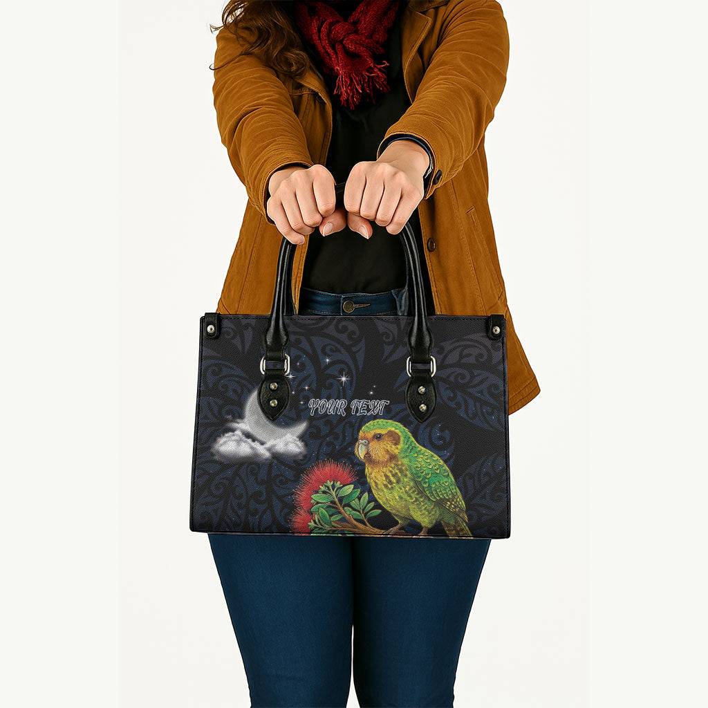New Zealand Kakapo Matariki Personalised Leather Bag Pohutukawa Flower Galaxy Maori Pattern