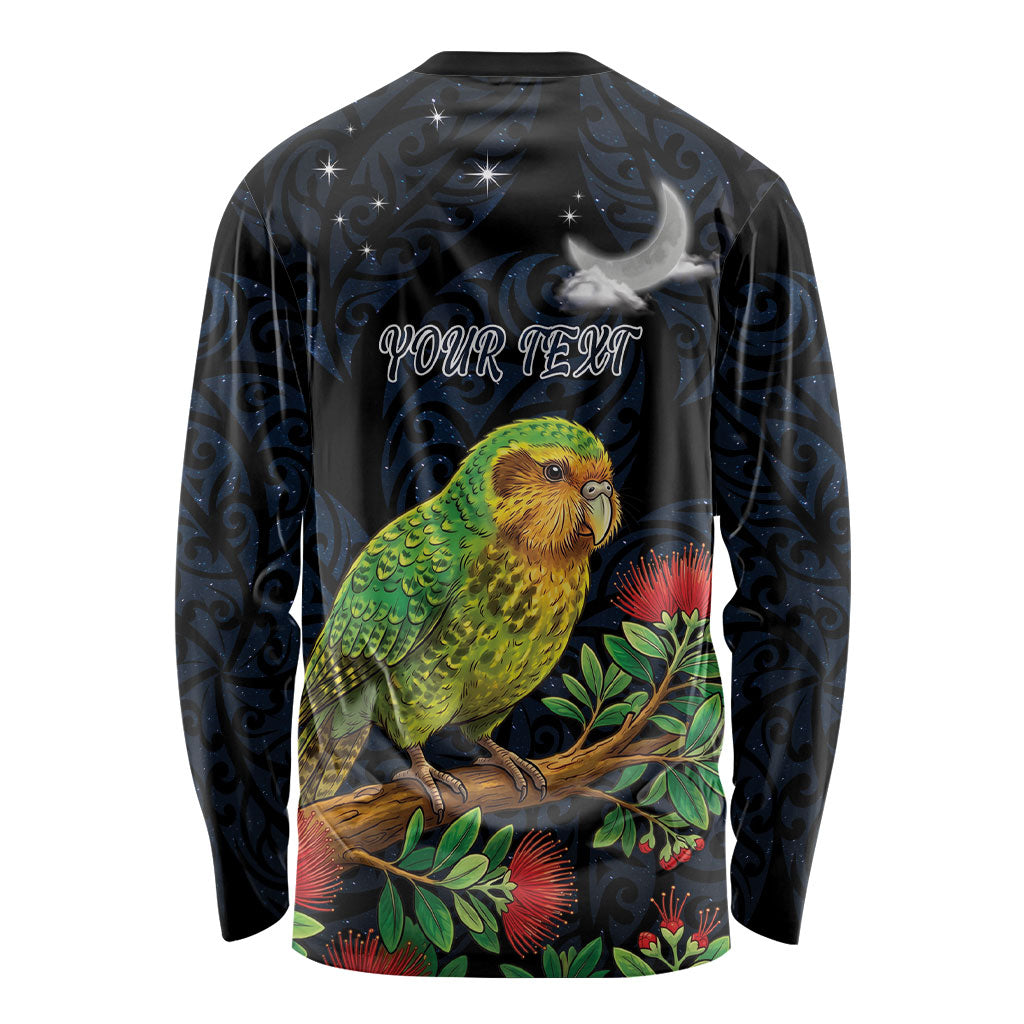 New Zealand Kakapo Matariki Personalised Long Sleeve Shirt Pohutukawa Flower Galaxy Maori Pattern LT22 - Polynesian Pride