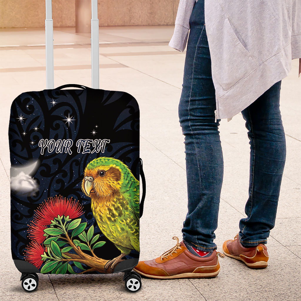New Zealand Kakapo Matariki Personalised Luggage Cover Pohutukawa Flower Galaxy Maori Pattern