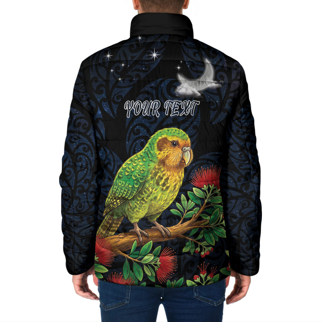 New Zealand Kakapo Matariki Personalised Padded Jacket Pohutukawa Flower Galaxy Maori Pattern LT22 - Polynesian Pride