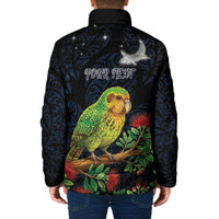 New Zealand Kakapo Matariki Personalised Padded Jacket Pohutukawa Flower Galaxy Maori Pattern LT22 - Polynesian Pride