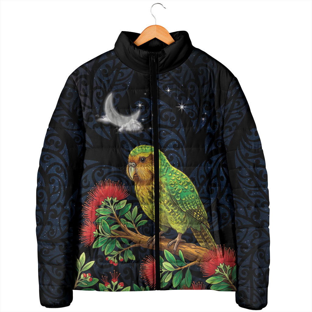 New Zealand Kakapo Matariki Personalised Padded Jacket Pohutukawa Flower Galaxy Maori Pattern LT22 - Polynesian Pride