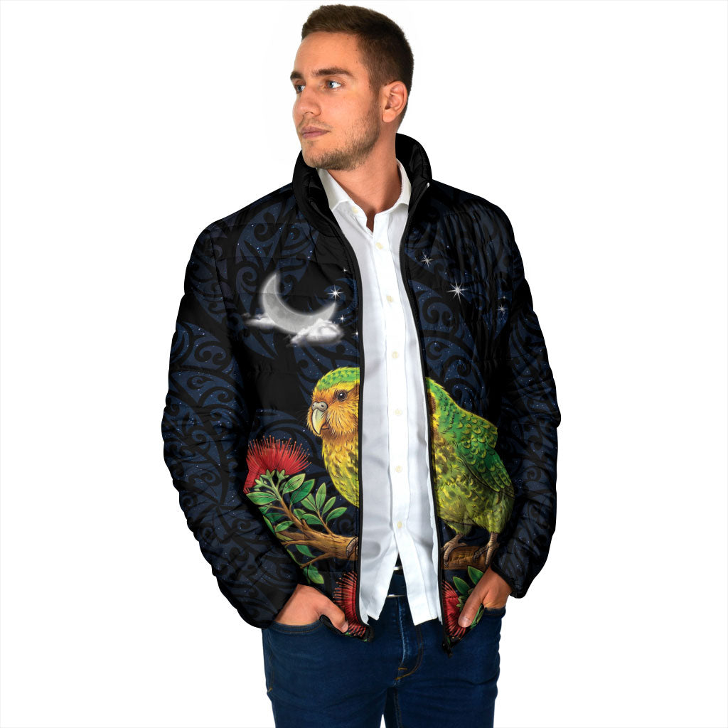 New Zealand Kakapo Matariki Personalised Padded Jacket Pohutukawa Flower Galaxy Maori Pattern LT22 - Polynesian Pride