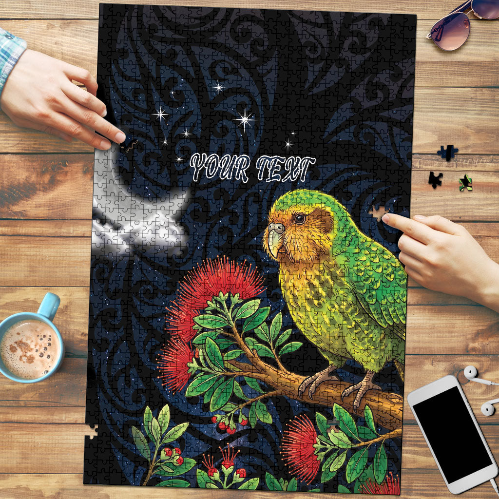 New Zealand Kakapo Matariki Personalised Puzzle Pohutukawa Flower Galaxy Maori Pattern LT22 Black - Polynesian Pride