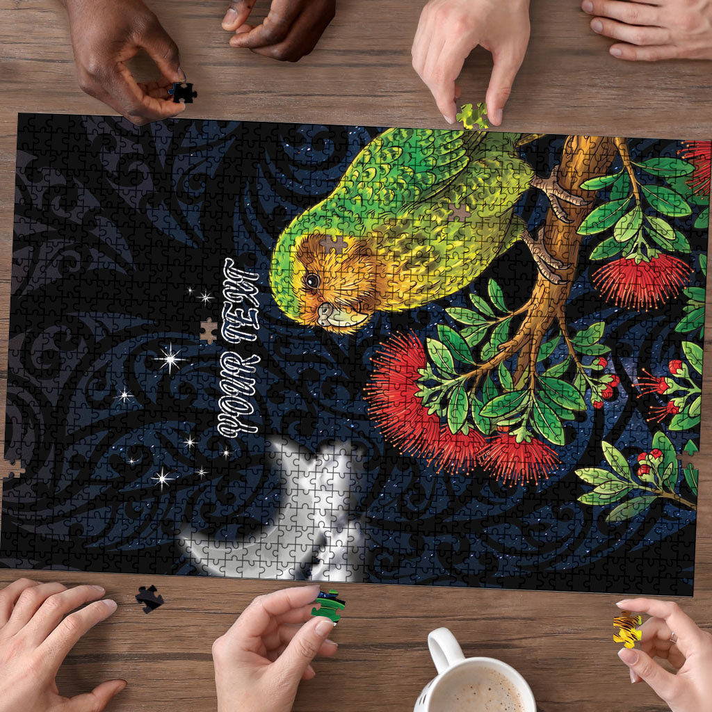 New Zealand Kakapo Matariki Personalised Puzzle Pohutukawa Flower Galaxy Maori Pattern LT22 - Polynesian Pride
