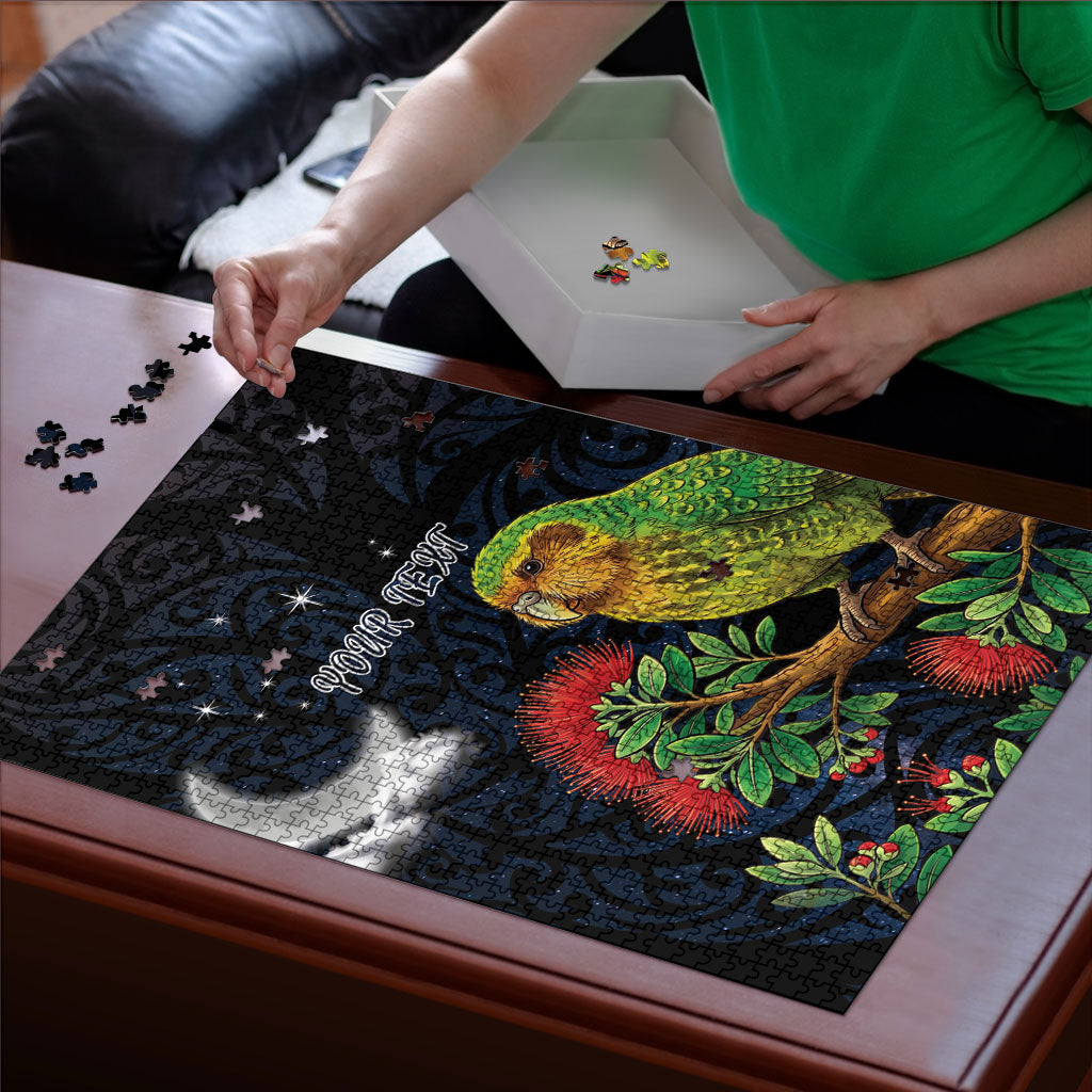 New Zealand Kakapo Matariki Personalised Puzzle Pohutukawa Flower Galaxy Maori Pattern LT22 - Polynesian Pride