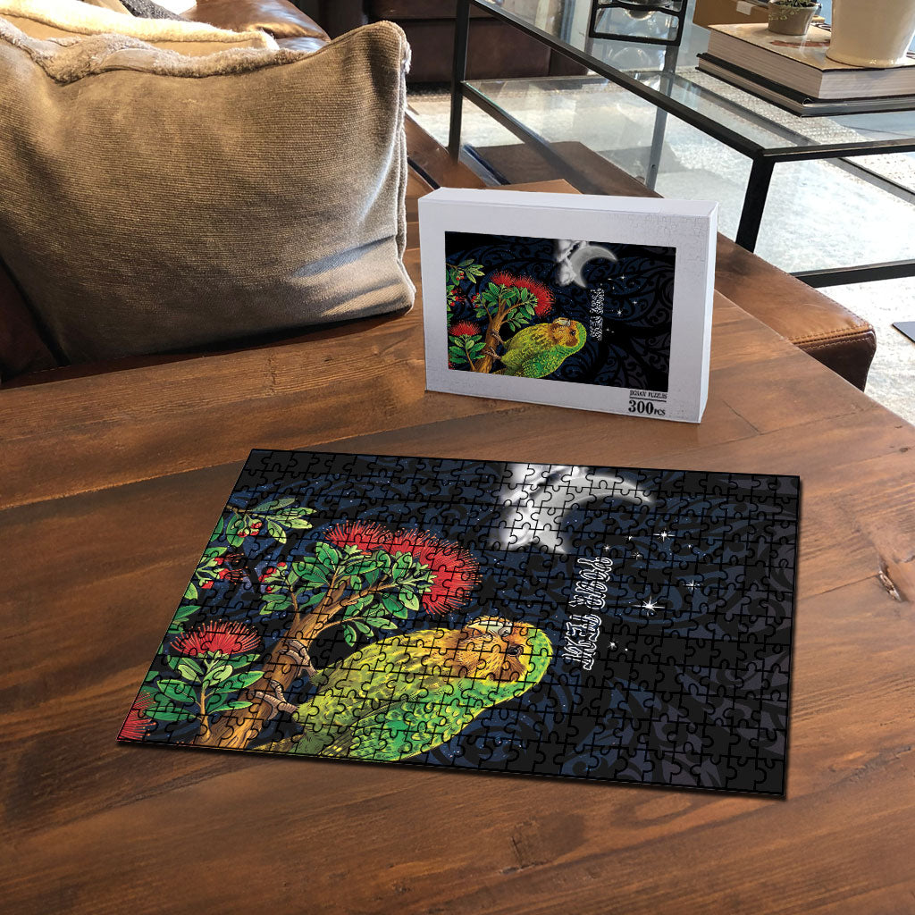 New Zealand Kakapo Matariki Personalised Puzzle Pohutukawa Flower Galaxy Maori Pattern LT22 - Polynesian Pride