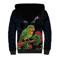 New Zealand Kakapo Matariki Personalised Sherpa Hoodie Pohutukawa Flower Galaxy Maori Pattern LT22 - Polynesian Pride