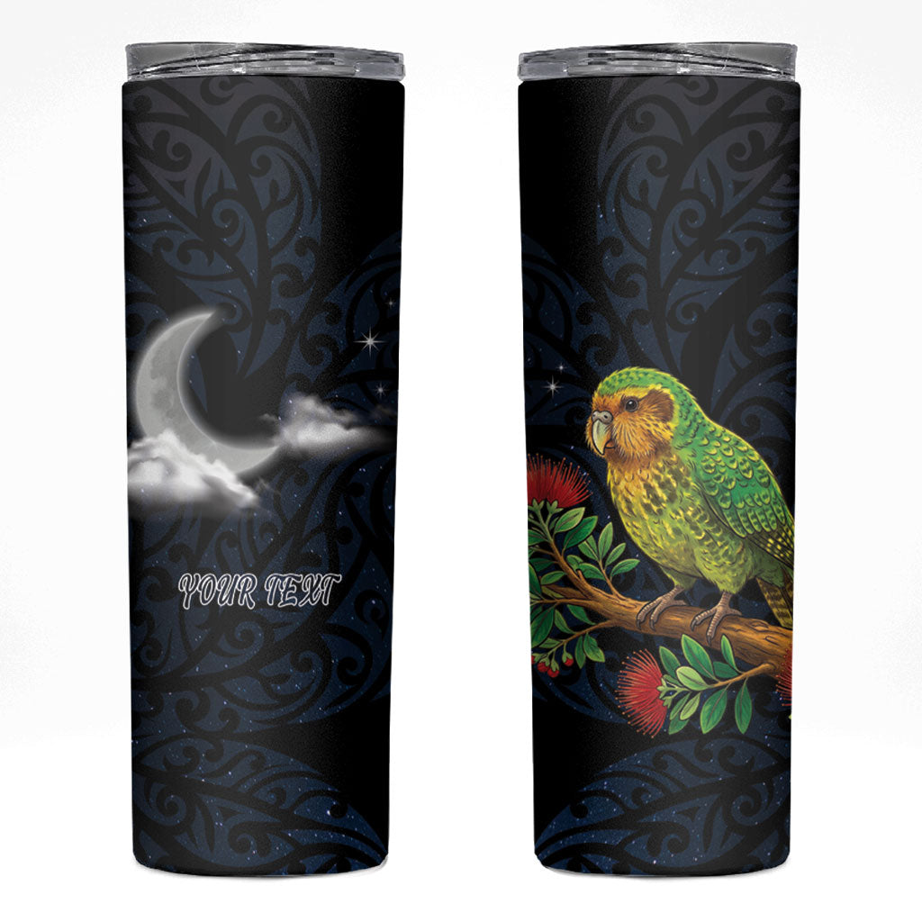 New Zealand Kakapo Matariki Personalised Skinny Tumbler Pohutukawa Flower Galaxy Maori Pattern LT22 Black - Polynesian Pride