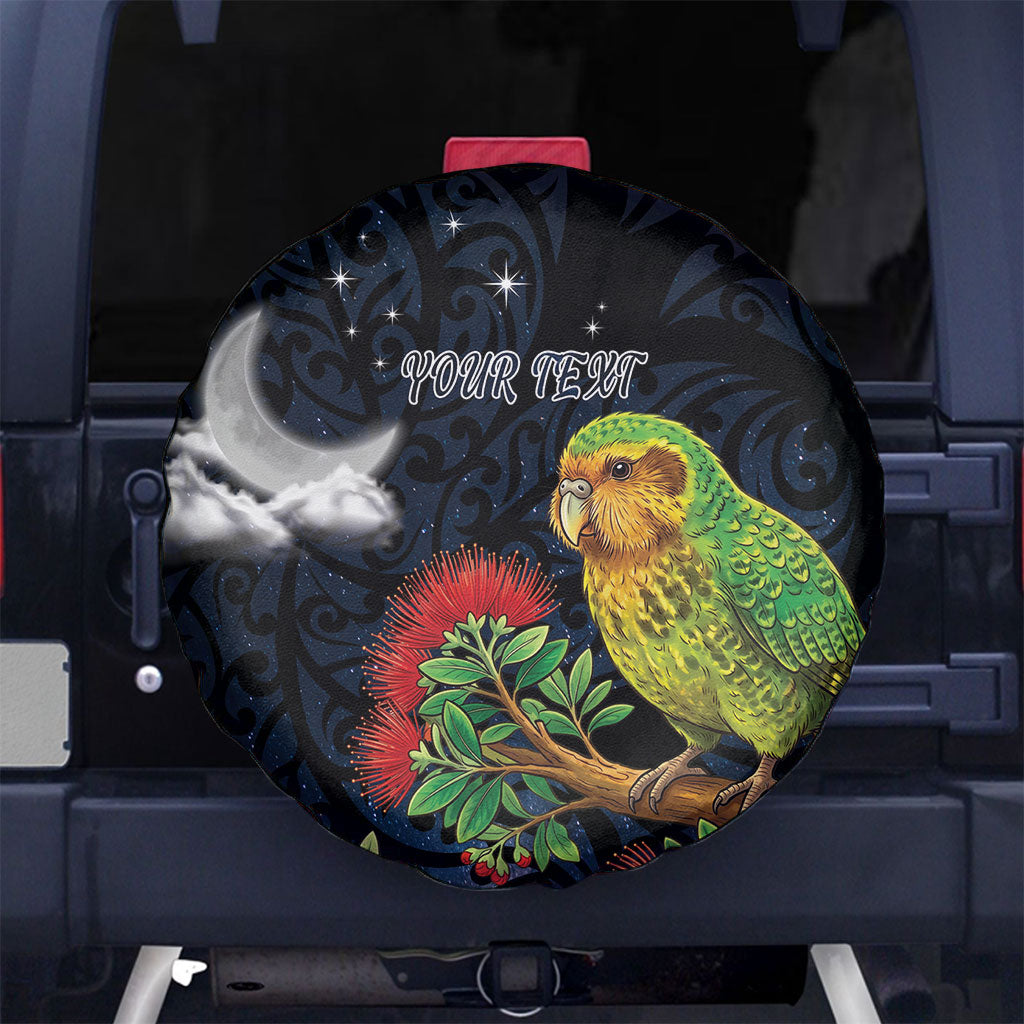 New Zealand Kakapo Matariki Personalised Spare Tire Cover Pohutukawa Flower Galaxy Maori Pattern LT22 No hole Black - Polynesian Pride