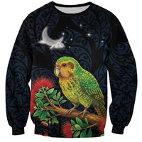 New Zealand Kakapo Matariki Personalised Sweatshirt Pohutukawa Flower Galaxy Maori Pattern LT22 Unisex Black - Polynesian Pride