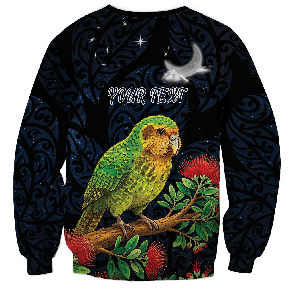 New Zealand Kakapo Matariki Personalised Sweatshirt Pohutukawa Flower Galaxy Maori Pattern LT22 - Polynesian Pride