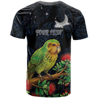 New Zealand Kakapo Matariki Personalised T Shirt Pohutukawa Flower Galaxy Maori Pattern