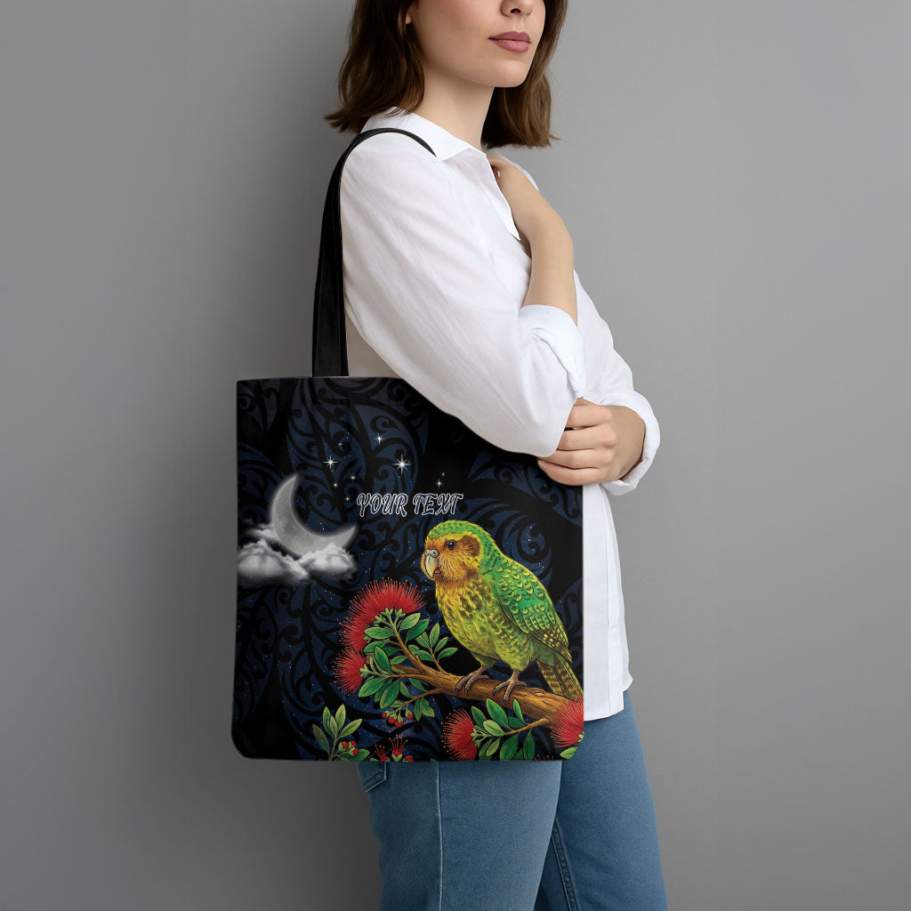 New Zealand Kakapo Matariki Personalised Tote Bag Pohutukawa Flower Galaxy Maori Pattern