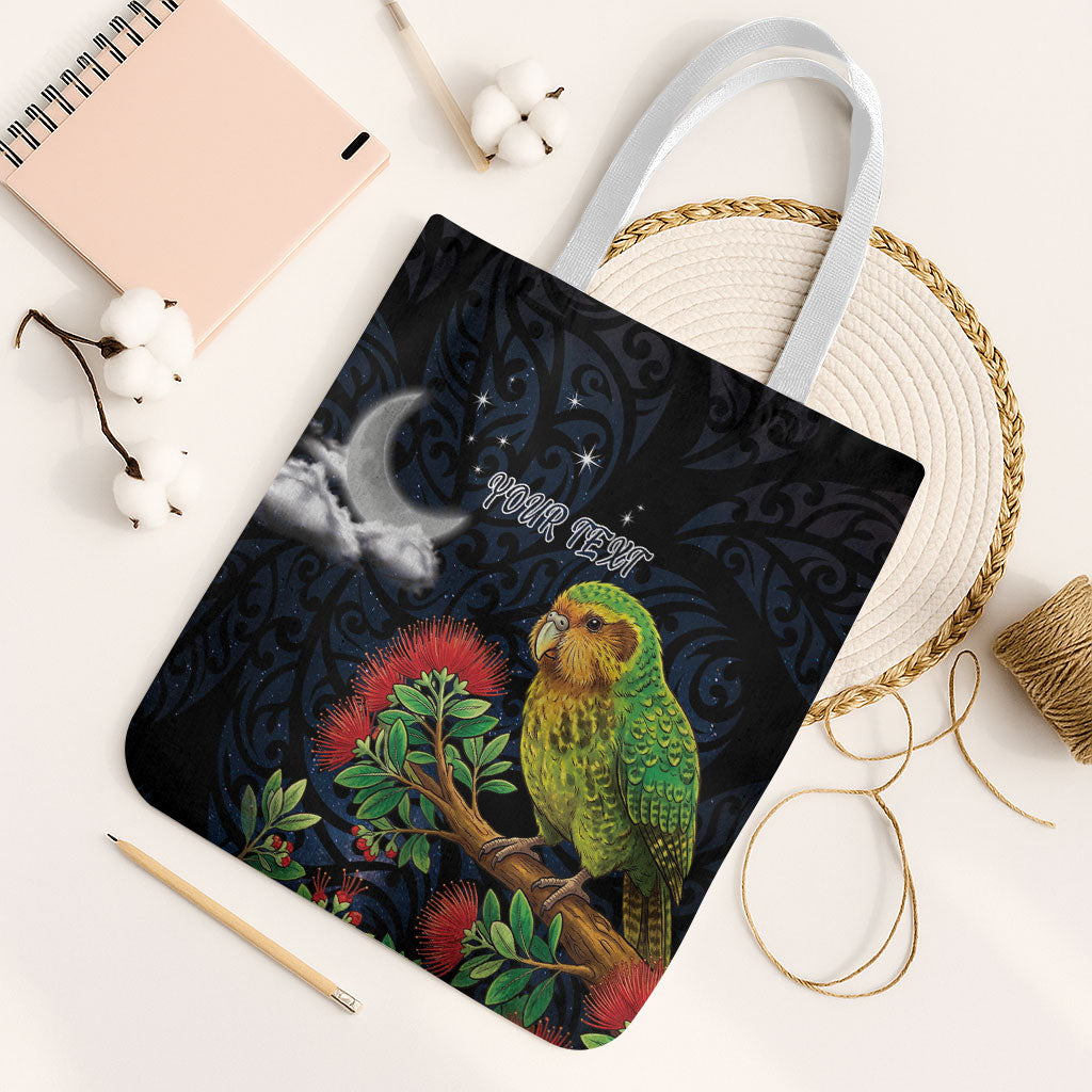 New Zealand Kakapo Matariki Personalised Tote Bag Pohutukawa Flower Galaxy Maori Pattern