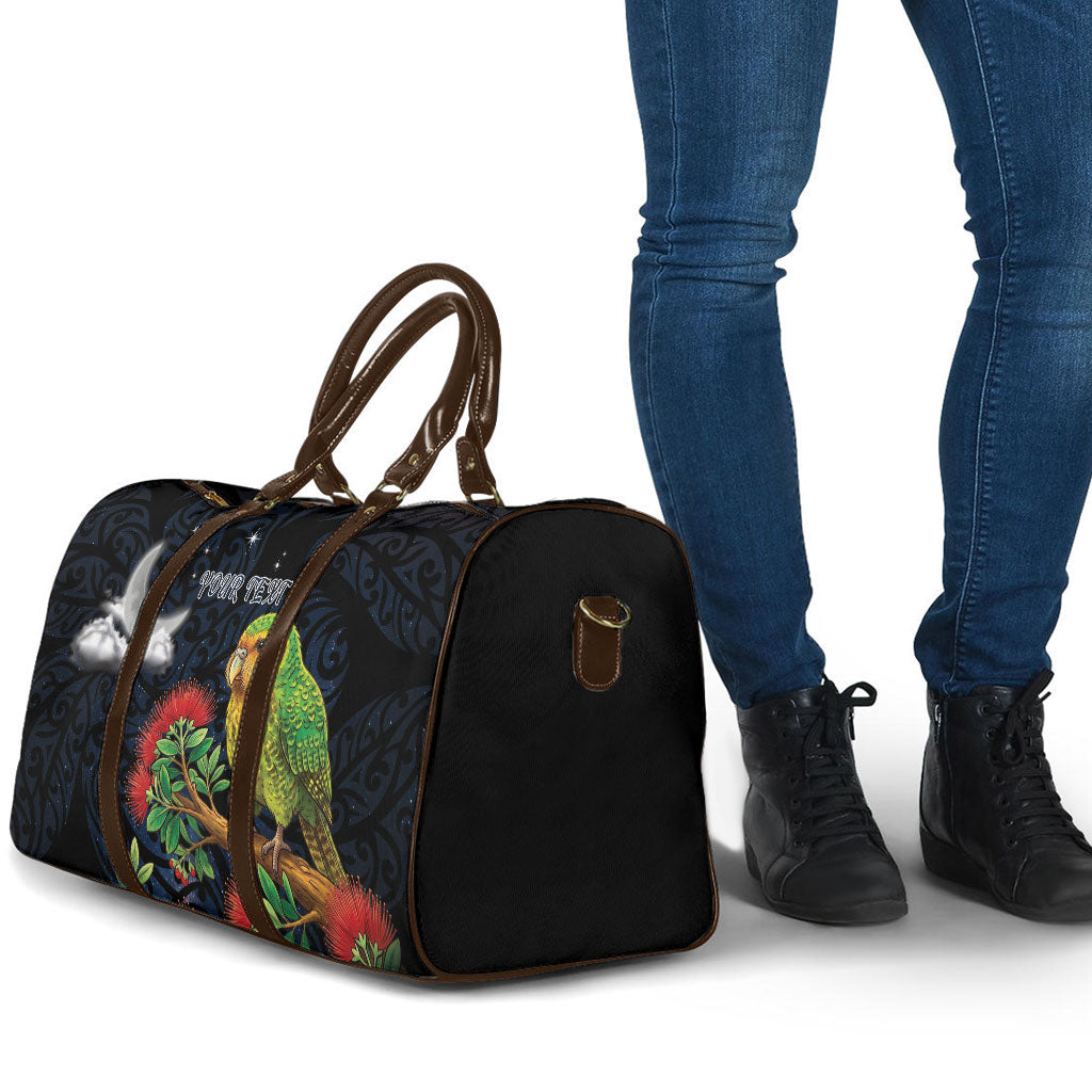 New Zealand Kakapo Matariki Personalised Travel Bag Pohutukawa Flower Galaxy Maori Pattern LT22 - Polynesian Pride