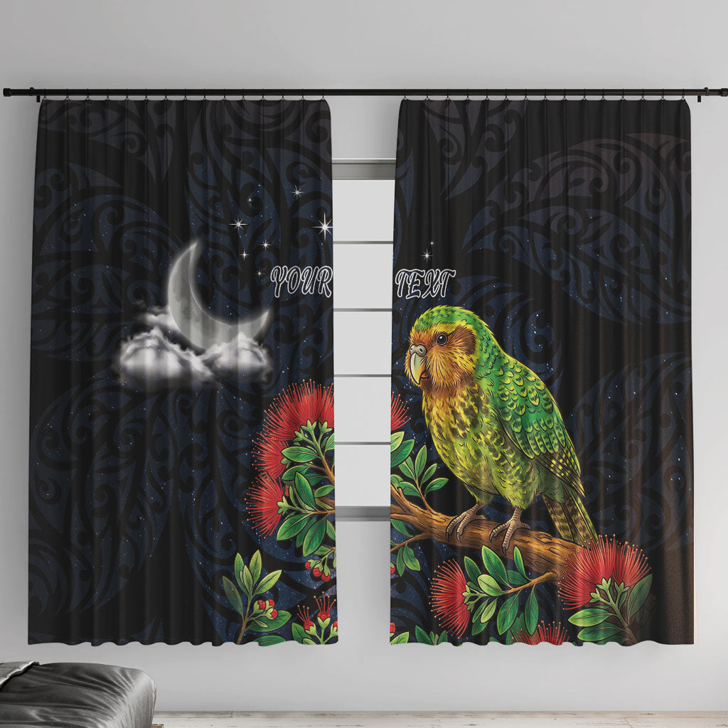 New Zealand Kakapo Matariki Personalised Window Curtain Pohutukawa Flower Galaxy Maori Pattern