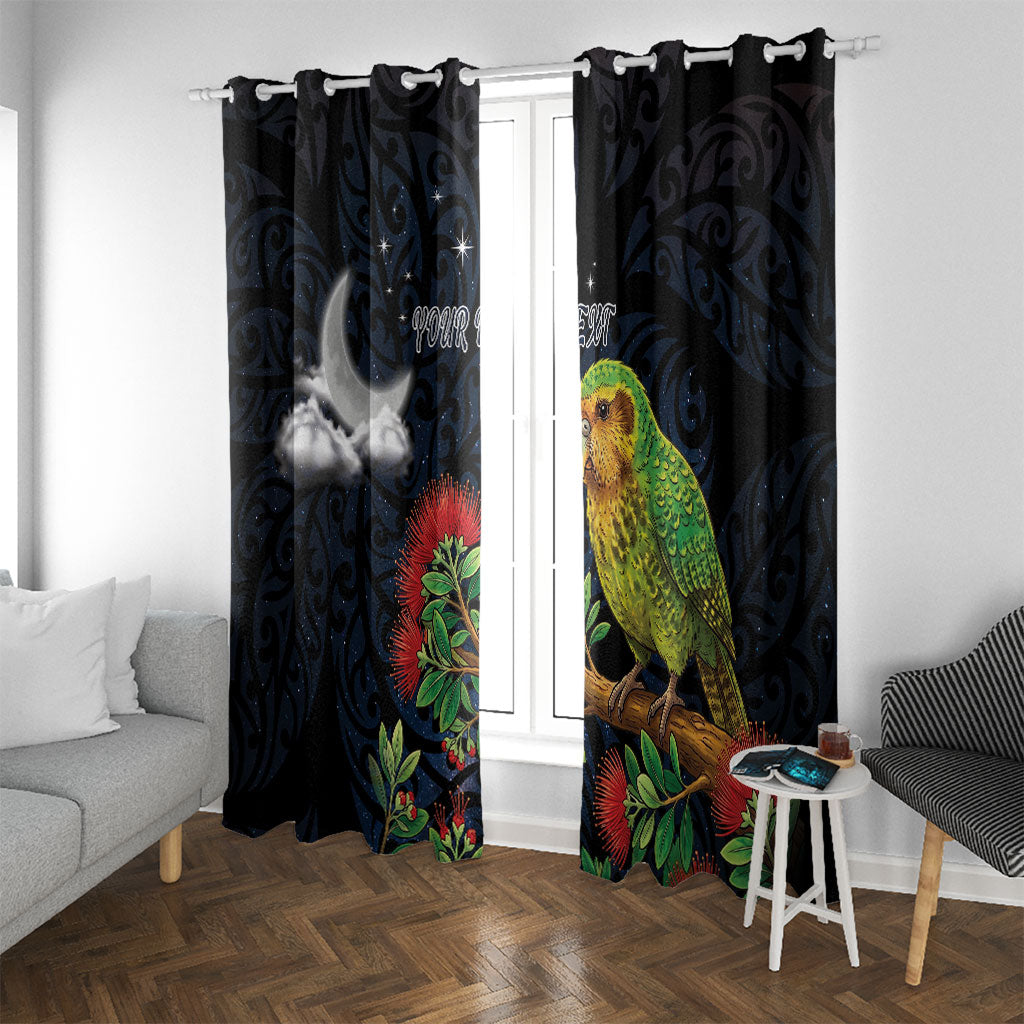 New Zealand Kakapo Matariki Personalised Window Curtain Pohutukawa Flower Galaxy Maori Pattern