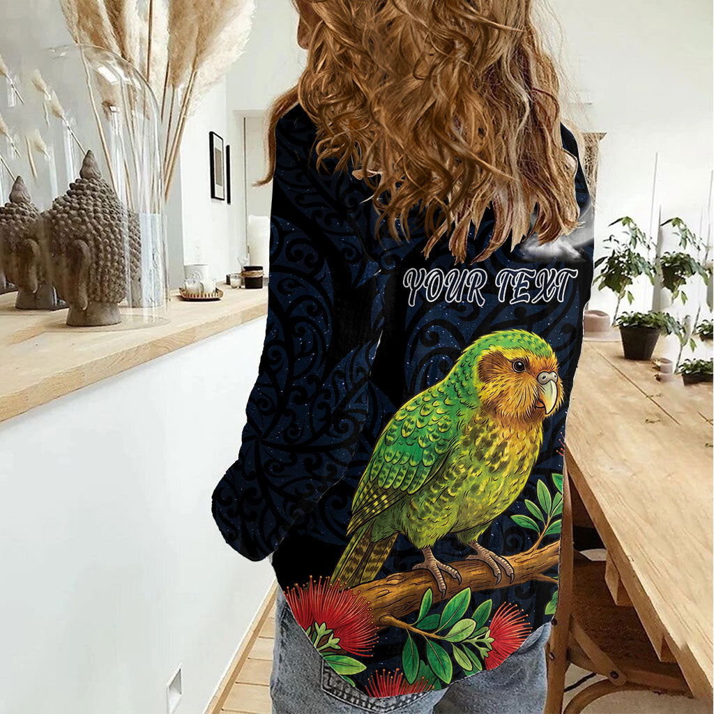 New Zealand Kakapo Matariki Personalised Women Casual Shirt Pohutukawa Flower Galaxy Maori Pattern LT22 - Polynesian Pride