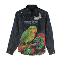 New Zealand Kakapo Matariki Personalised Women Casual Shirt Pohutukawa Flower Galaxy Maori Pattern LT22 - Polynesian Pride