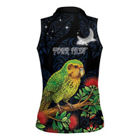 New Zealand Kakapo Matariki Personalised Women Sleeveless Polo Shirt Pohutukawa Flower Galaxy Maori Pattern LT22 - Polynesian Pride