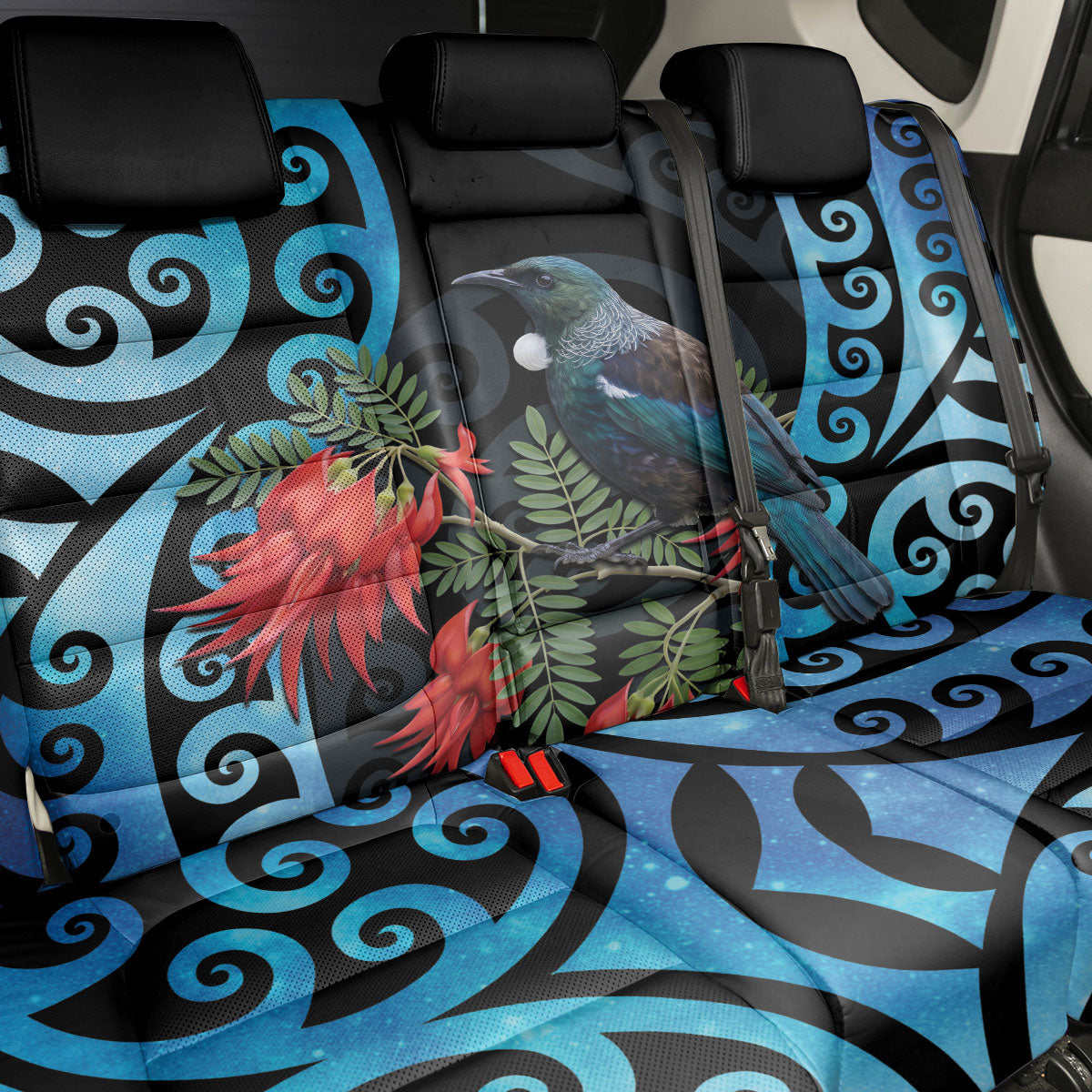 Tui Bird Kakabeak New Zealand Back Car Seat Cover Clianthus Galaxy Maori Koru Pattern