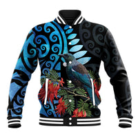 Tui Bird Kakabeak New Zealand Baseball Jacket Clianthus Galaxy Maori Koru Pattern LT22 Unisex Blue - Polynesian Pride