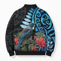 Tui Bird Kakabeak New Zealand Bomber Puffer Jacket Clianthus Galaxy Maori Koru Pattern