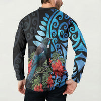 Tui Bird Kakabeak New Zealand Button Sweatshirt Clianthus Galaxy Maori Koru Pattern