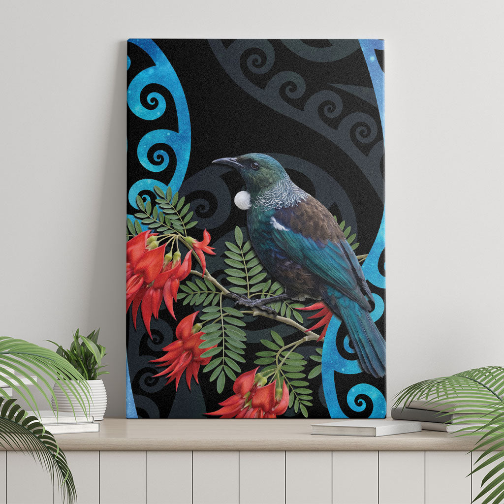 Tui Bird Kakabeak New Zealand Canvas Wall Art Clianthus Galaxy Maori Koru Pattern LT22 - Polynesian Pride