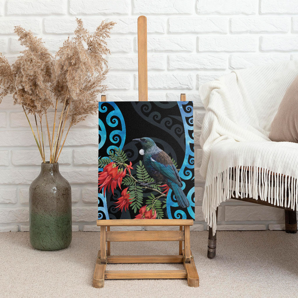 Tui Bird Kakabeak New Zealand Canvas Wall Art Clianthus Galaxy Maori Koru Pattern LT22 - Polynesian Pride
