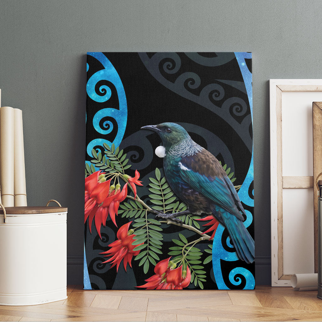 Tui Bird Kakabeak New Zealand Canvas Wall Art Clianthus Galaxy Maori Koru Pattern LT22 - Polynesian Pride