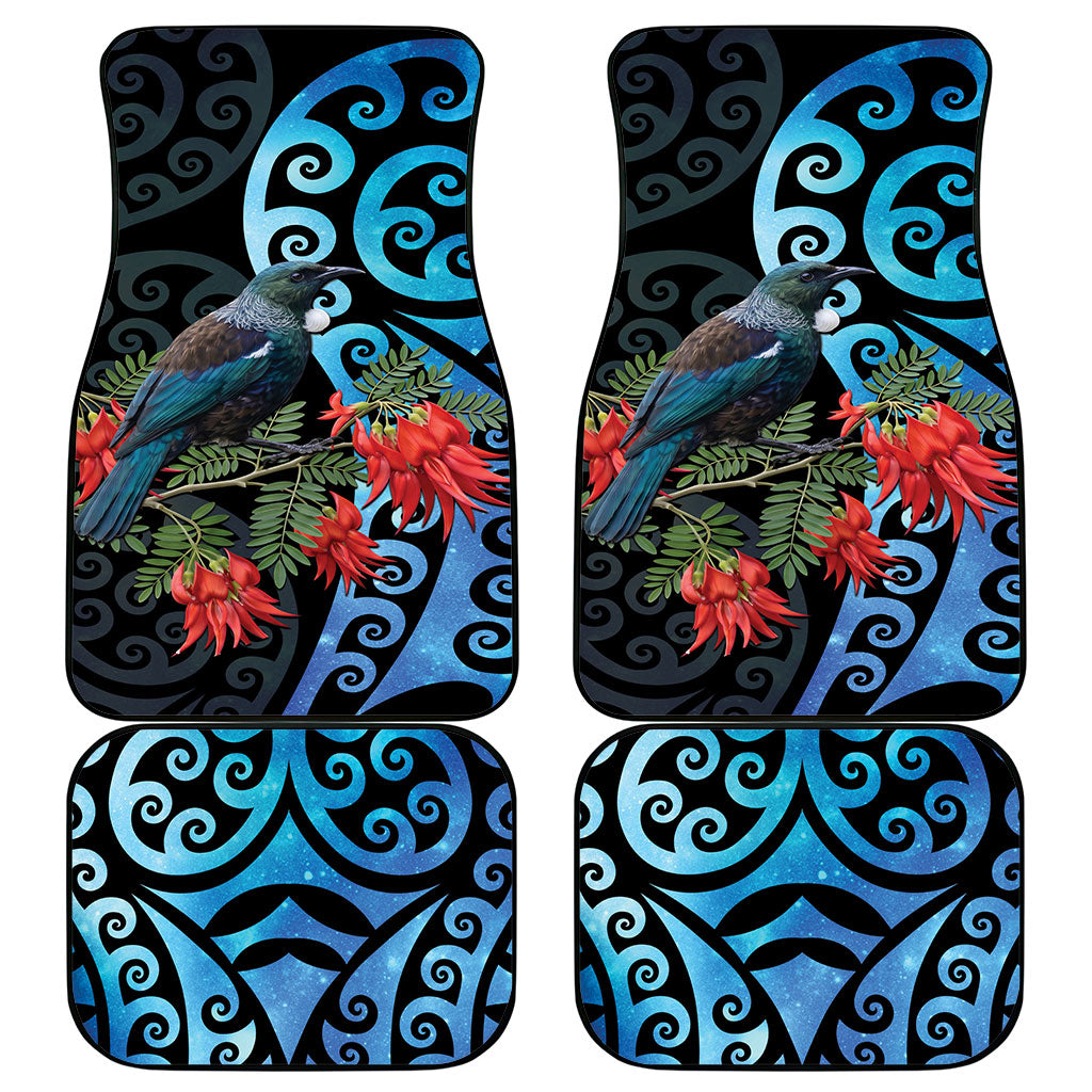 Tui Bird Kakabeak New Zealand Car Mats Clianthus Galaxy Maori Koru Pattern LT22 - Polynesian Pride