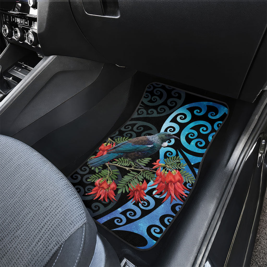 Tui Bird Kakabeak New Zealand Car Mats Clianthus Galaxy Maori Koru Pattern LT22 - Polynesian Pride