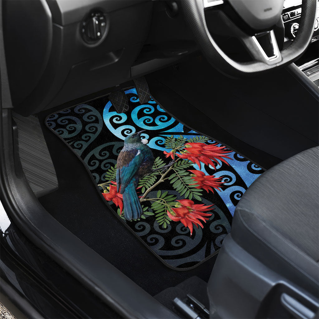 Tui Bird Kakabeak New Zealand Car Mats Clianthus Galaxy Maori Koru Pattern LT22 - Polynesian Pride