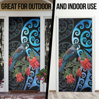 Tui Bird Kakabeak New Zealand Door Cover Clianthus Galaxy Maori Koru Pattern