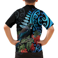 Tui Bird Kakabeak New Zealand Family Matching Off Shoulder Maxi Dress and Hawaiian Shirt Clianthus Galaxy Maori Koru Pattern LT22 - Polynesian Pride