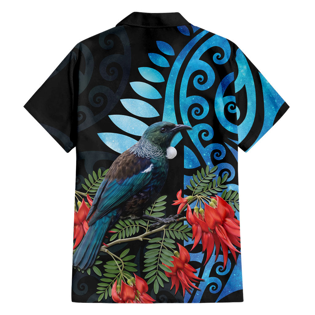 Tui Bird Kakabeak New Zealand Family Matching Off Shoulder Short Dress and Hawaiian Shirt Clianthus Galaxy Maori Koru Pattern LT22 - Polynesian Pride