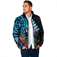 Tui Bird Kakabeak New Zealand Padded Jacket Clianthus Galaxy Maori Koru Pattern