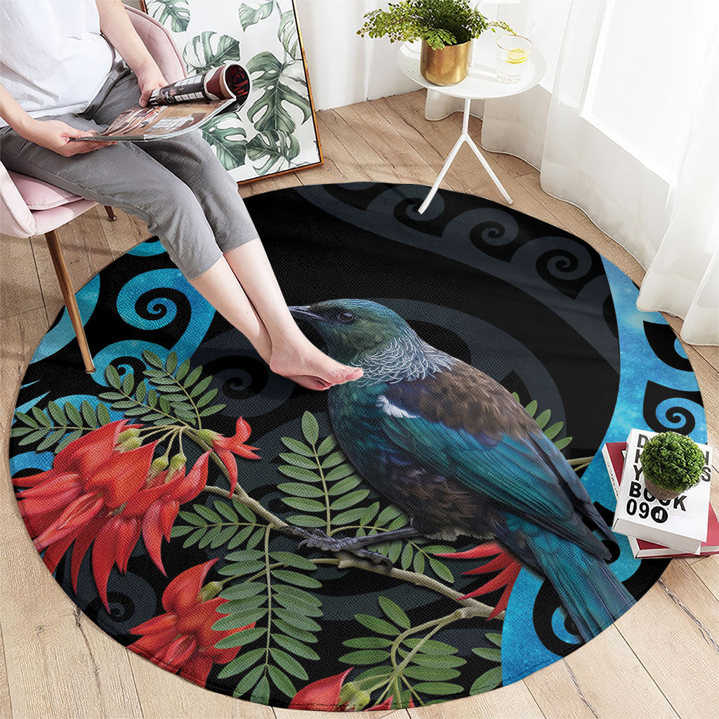 Tui Bird Kakabeak New Zealand Round Carpet Clianthus Galaxy Maori Koru Pattern