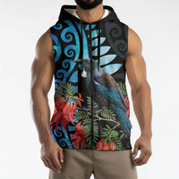 Tui Bird Kakabeak New Zealand Sleeveless Zip Hoodie Clianthus Galaxy Maori Koru Pattern LT22 - Polynesian Pride