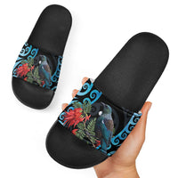 Tui Bird Kakabeak New Zealand Slide Sandals Clianthus Galaxy Maori Koru Pattern LT22 - Polynesian Pride