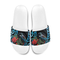 Tui Bird Kakabeak New Zealand Slide Sandals Clianthus Galaxy Maori Koru Pattern LT22 Blue - Polynesian Pride