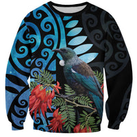 Tui Bird Kakabeak New Zealand Sweatshirt Clianthus Galaxy Maori Koru Pattern