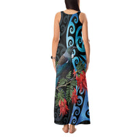 Tui Bird Kakabeak New Zealand Tank Maxi Dress Clianthus Galaxy Maori Koru Pattern